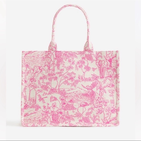 H&M Bags Hm Jacquard Weave Handbag Tote Pink Book Tote Bag Tropical
